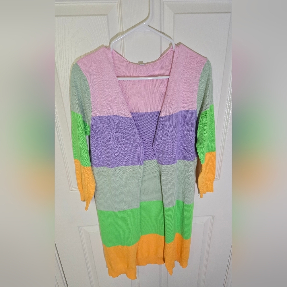 Teen Girls Colorblock Striped Long Cardigan Sweater